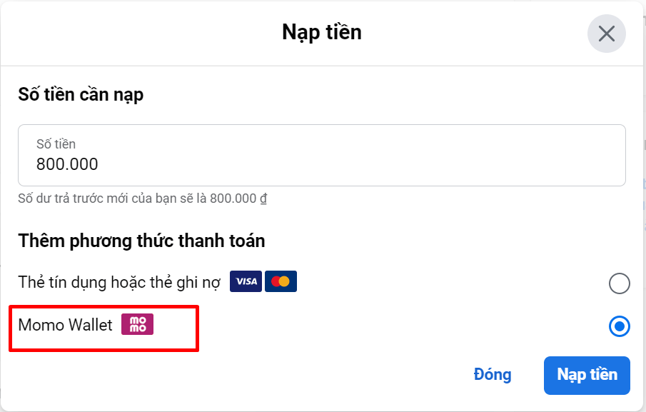 Nạp Tiền Quảng Cáo Facebook Bằng Ví MOMO Nhanh Chóng
